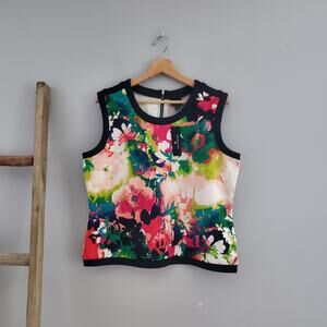 Worthington Multicolor Sleeveless Floral Print Top Size XL